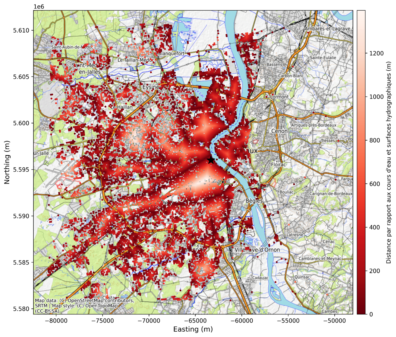 inSAR : Cartographie de la distance minimale aux cours d'eau et surfaces hydrographiques dans la métropole bordelaise